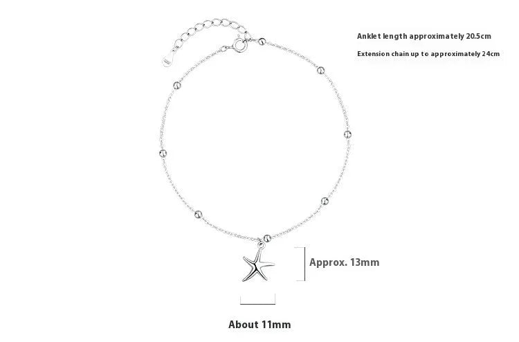 Women's sterling silver anklet with a starfish charm on a delicate chain.