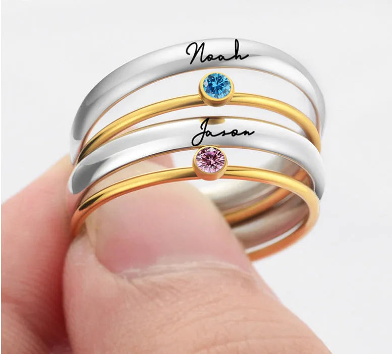 December birthstone engraved titanium steel ring with geometric shape and electroplated finish
