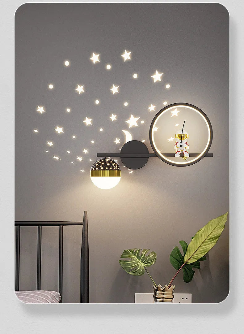 Cartoon astronaut and star sky ball bedroom bedside lamp in Nordic style, available in multiple colours