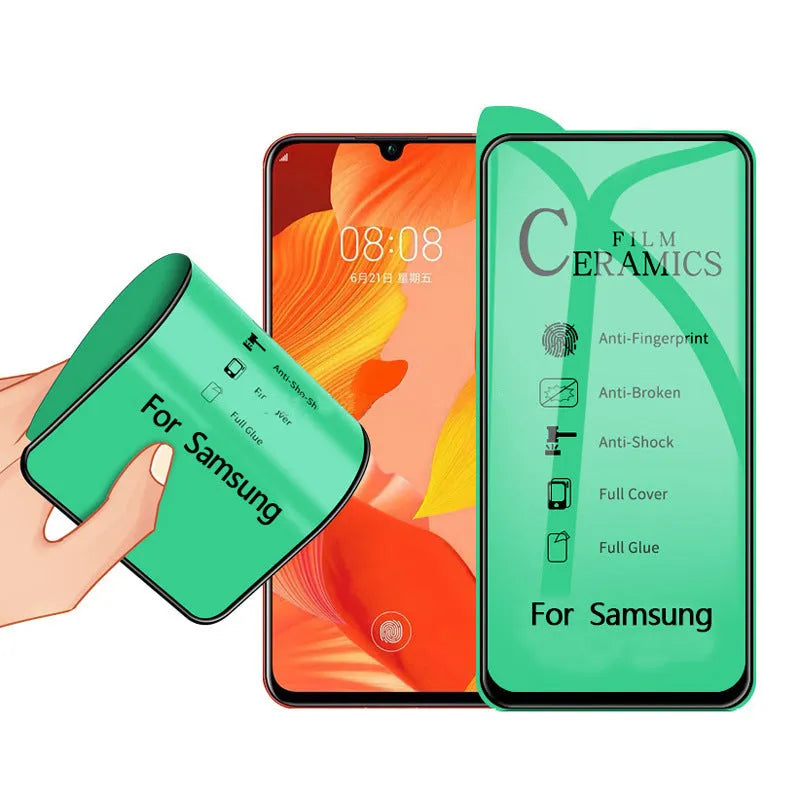 Tempered glass screen protector film for Samsung mobile phone showing privacy anti-peep effect.