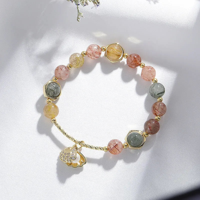 Women's crystal bracelet with colourful shell or red flower design and animal/Zodiac cartoon modelling.