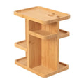Bamboo multi-layer rotating storage rack with grid shelves in solid colour