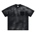 Men's black oversized cotton t-shirt with printed white letter design and drop-shoulder short sleeves
