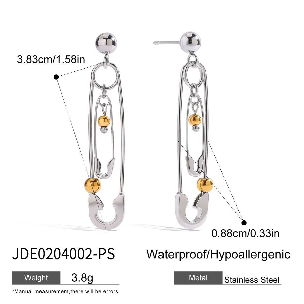 Stainless steel clip ear studs with geometric shape and electroplated finish for women