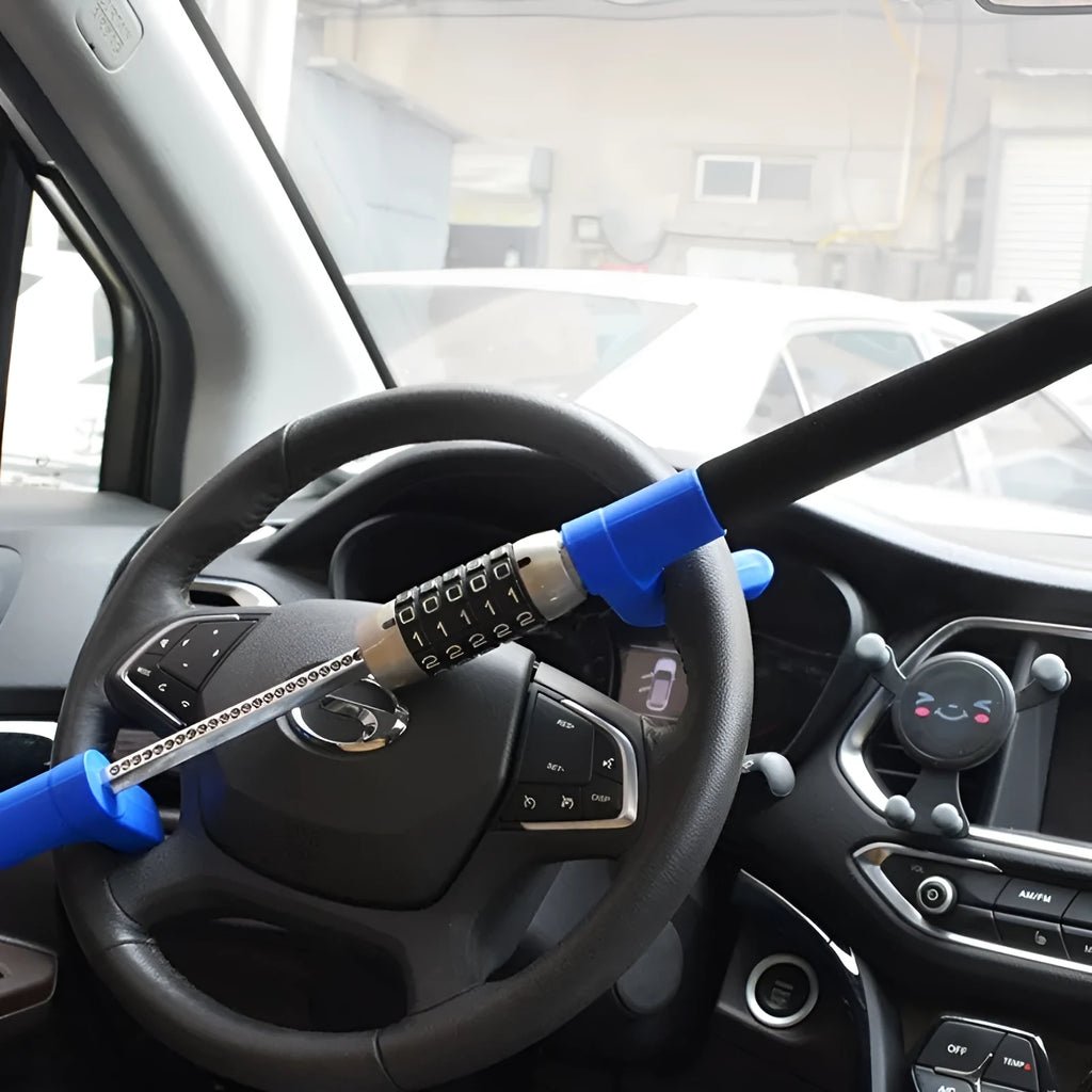 Alloy steel car steering wheel anti-theft U-lock in black, blue, or red colours weighing 2kg
