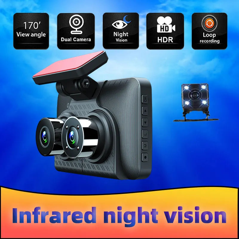 Black 4-inch touch screen dashcam with wide angle lens for car recording