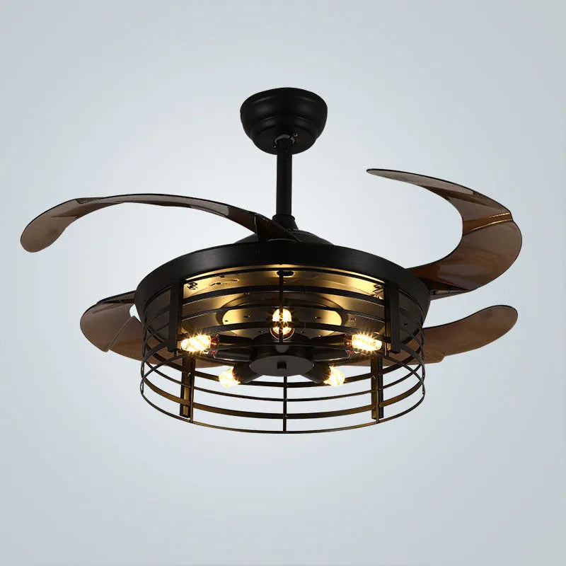 42-inch industrial style ceiling fan light with acrylic shade and remote control on a white background.