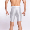 Men's plus size shiny nylon sports shorts in multiple colours on a white background.