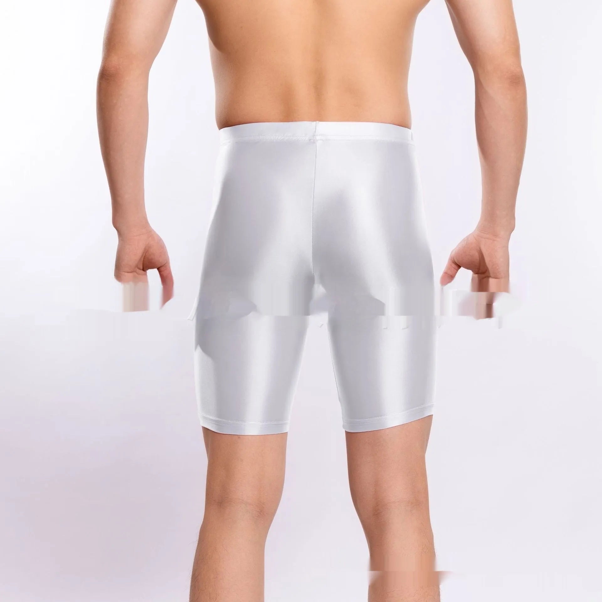 Men's plus size shiny nylon sports shorts in multiple colours on a white background.