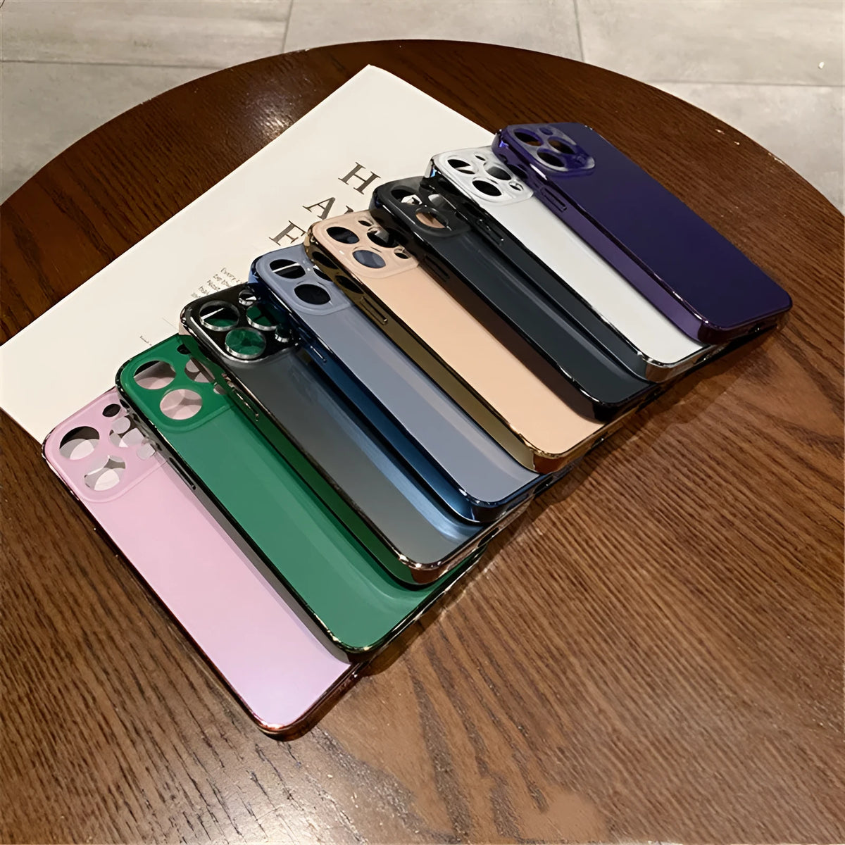 Frosted PC phone case in titanium gray with electroplated finish for iPhone 15 Pro Max