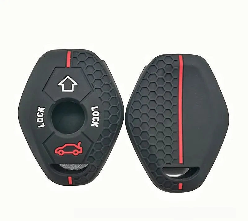 Honeycomb pattern silicone car key case in black with blue line