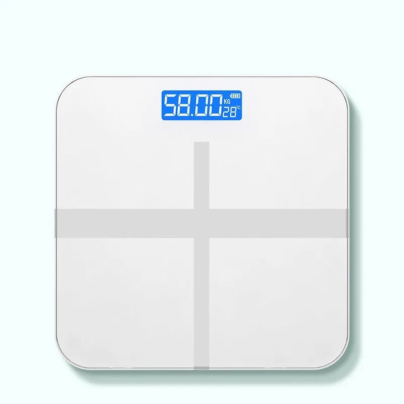 Electronic body scale with cross pattern in black, rose red, or white colours with USB charging