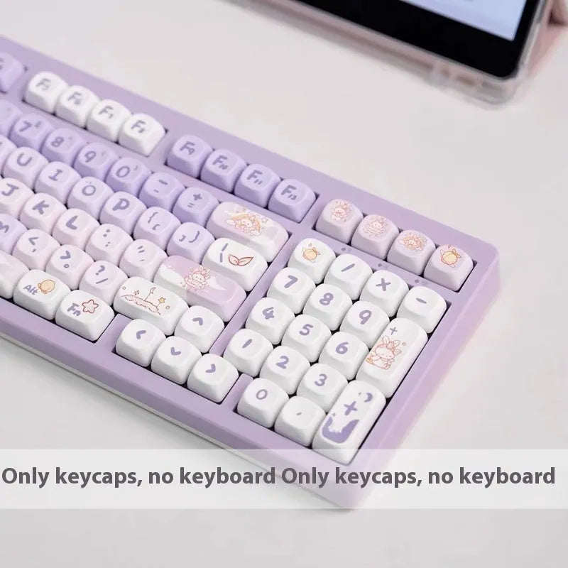 PBT gradient purple rabbit keycap set with sublimation printed custom coeco design for mechanical keyboards
