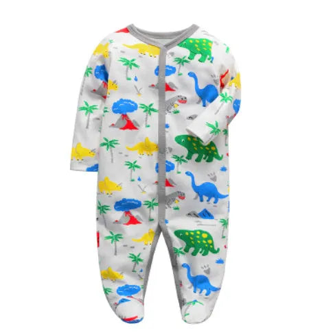 Cotton one-piece baby romper with dinosaur print for infants 3-12 months