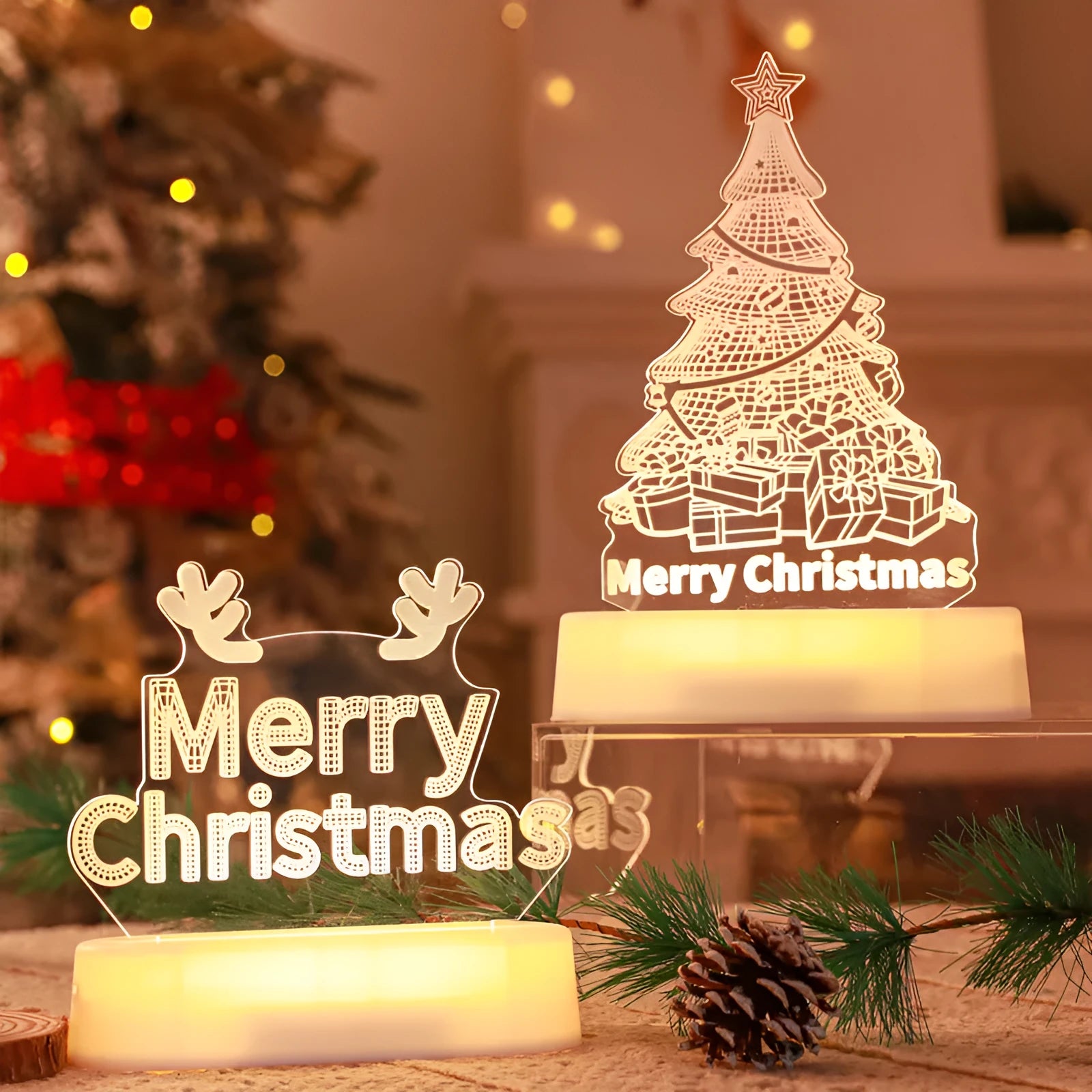 Chinese style acrylic 3D LED Christmas decoration night light with multiple holiday patterns