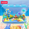 Blue plastic building blocks submarine model assembled on a white background, suitable for girls aged 7-14