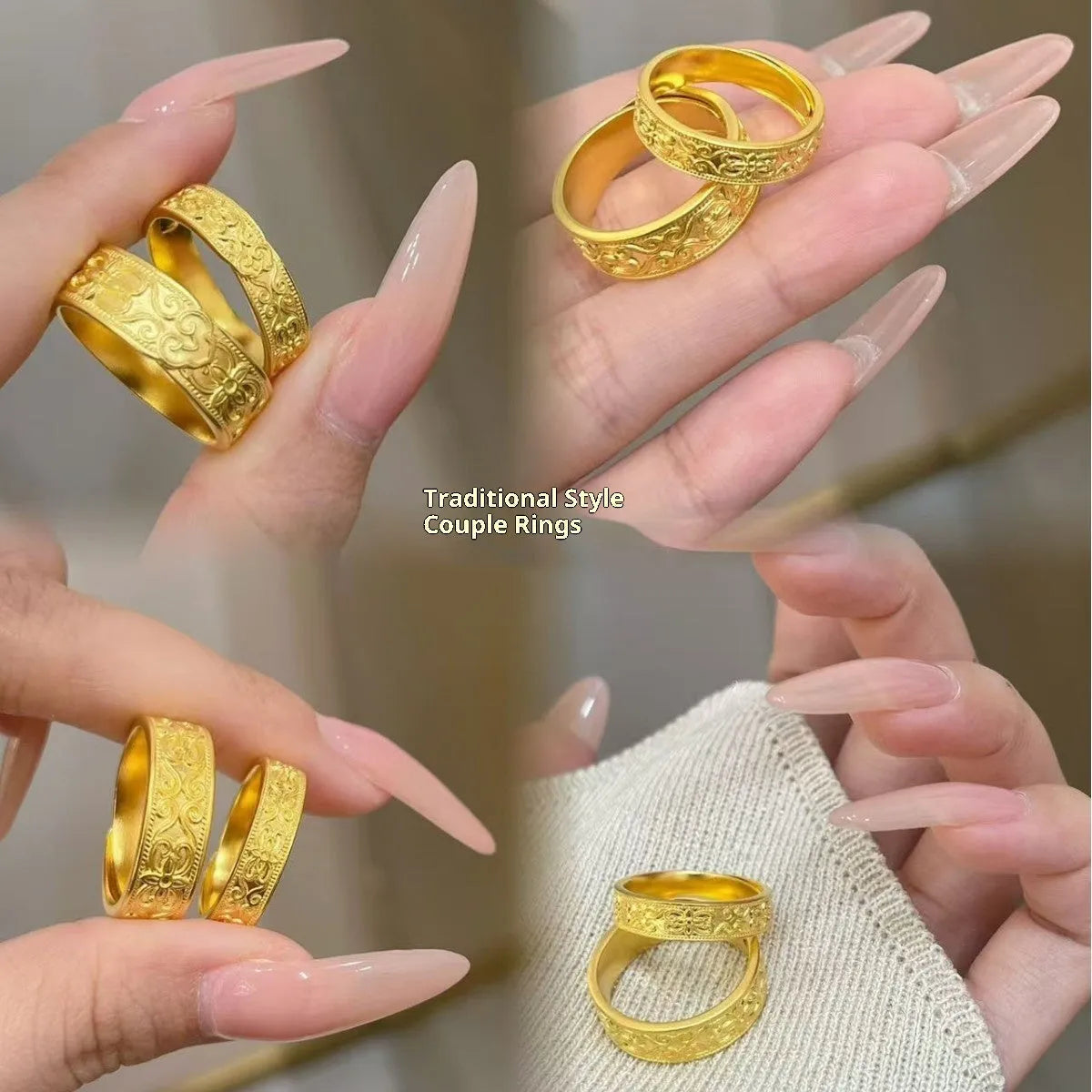 Brass Chinese lotus double happiness ring with adjustable opening in ancient couple style