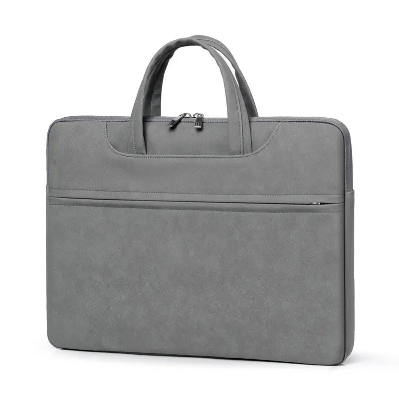 One-shoulder PU leather laptop case in dark gray with zipper closure and soft handle for 13 inch devices