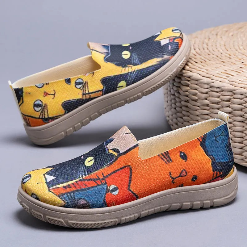 Plus size women's colour-blocking canvas slip-on pumps in YX22 rainbow colour, low top flat heel