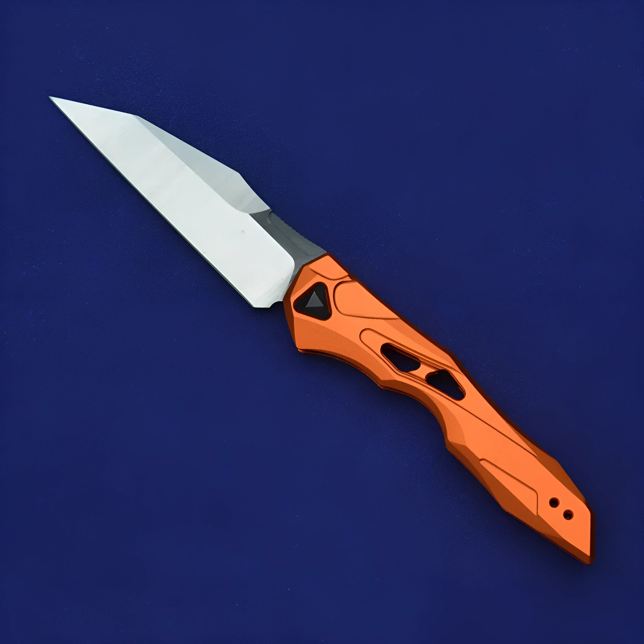 Black folding fruit knife with D2 steel blade and aviation aluminium handle open showing 19cm length
