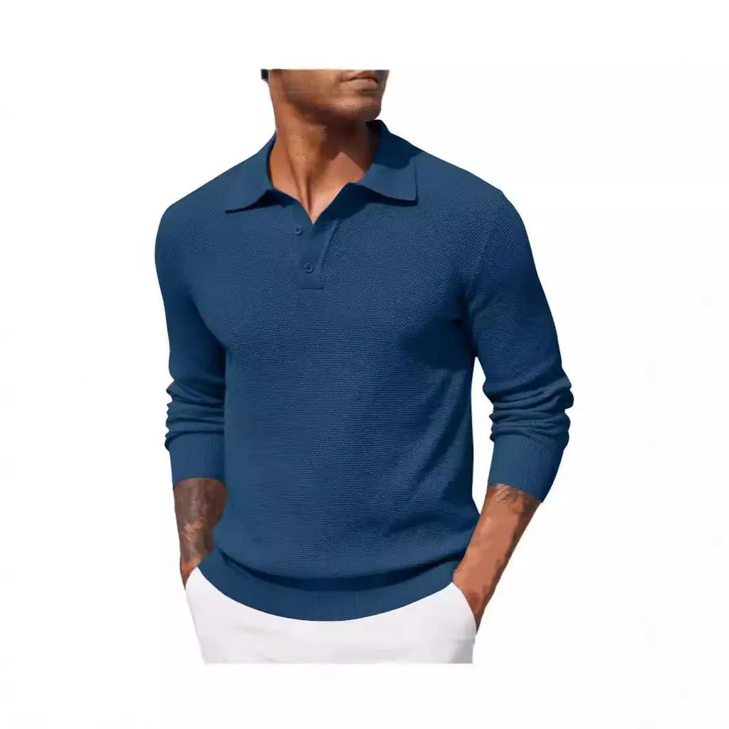 Men's long-sleeved solid colour casual polyester top in six colours, sizes S to XXXL