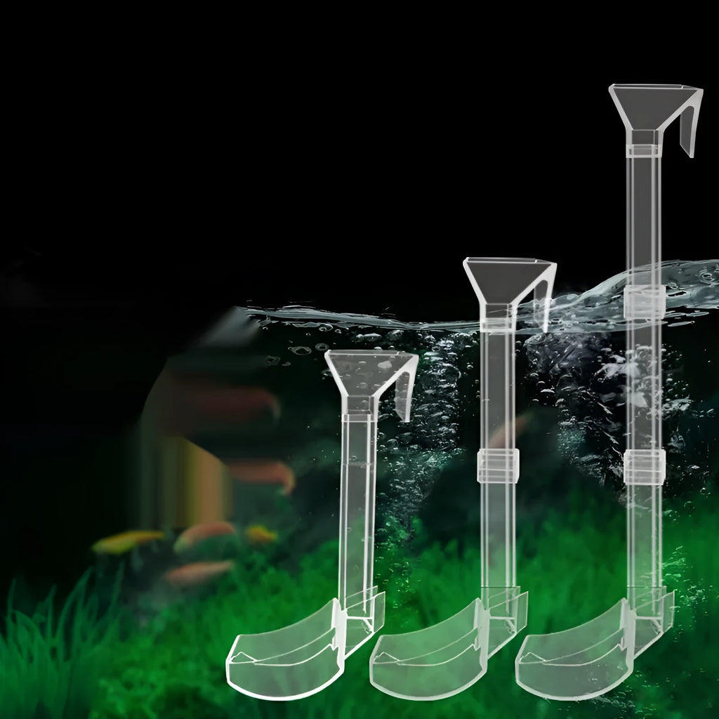 Plastic aquarium feeding tube set with cleaning brush and spoon in three sizes: 17cm, 28cm, and 38cm.