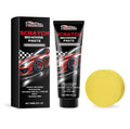 Scratch remover paste bottle and applicator sponge for car and furniture repair.