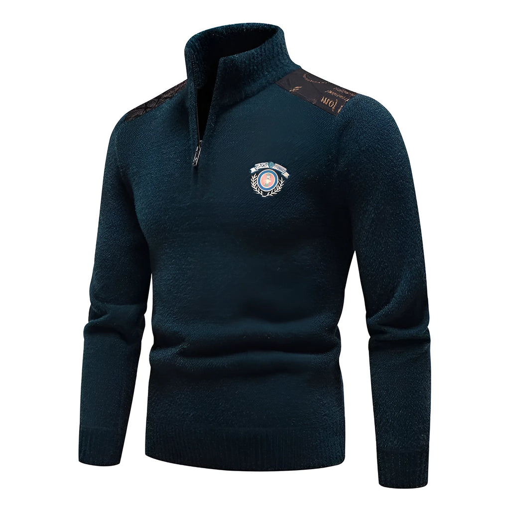 Men's velvet stand collar thickened sweater in beige, straight cut pullover with long sleeves.