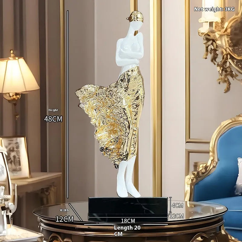 48cm tall resin sculptured ornament in rose gold metallic finish with modern abstract character design