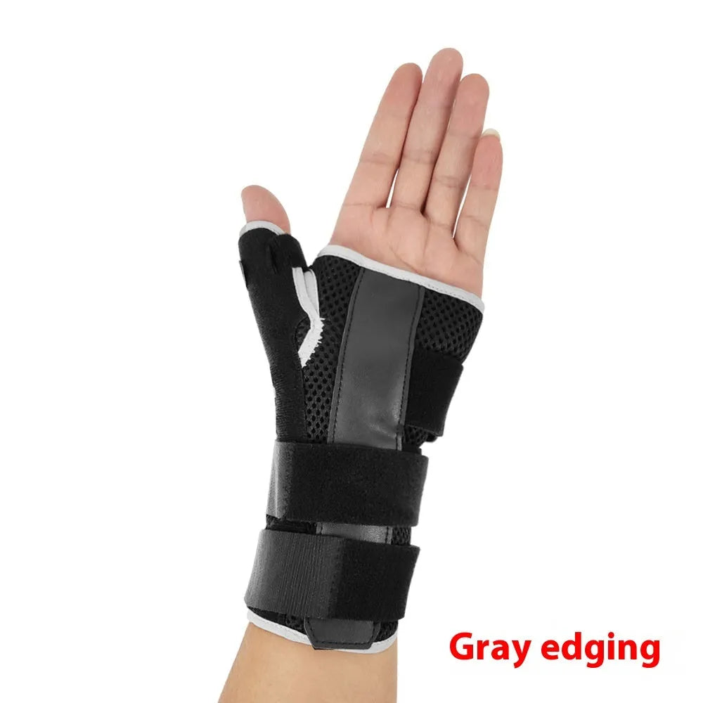 Carbon fibre sports wrist guard with thumb strap in black and grey