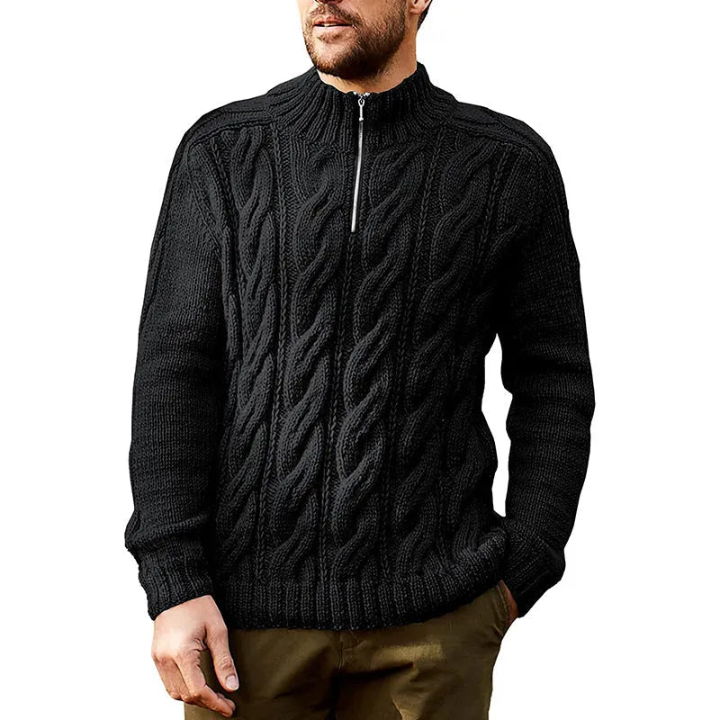 Men's half high neck long sleeve acrylic knit sweater in solid colour, size M to 2XL