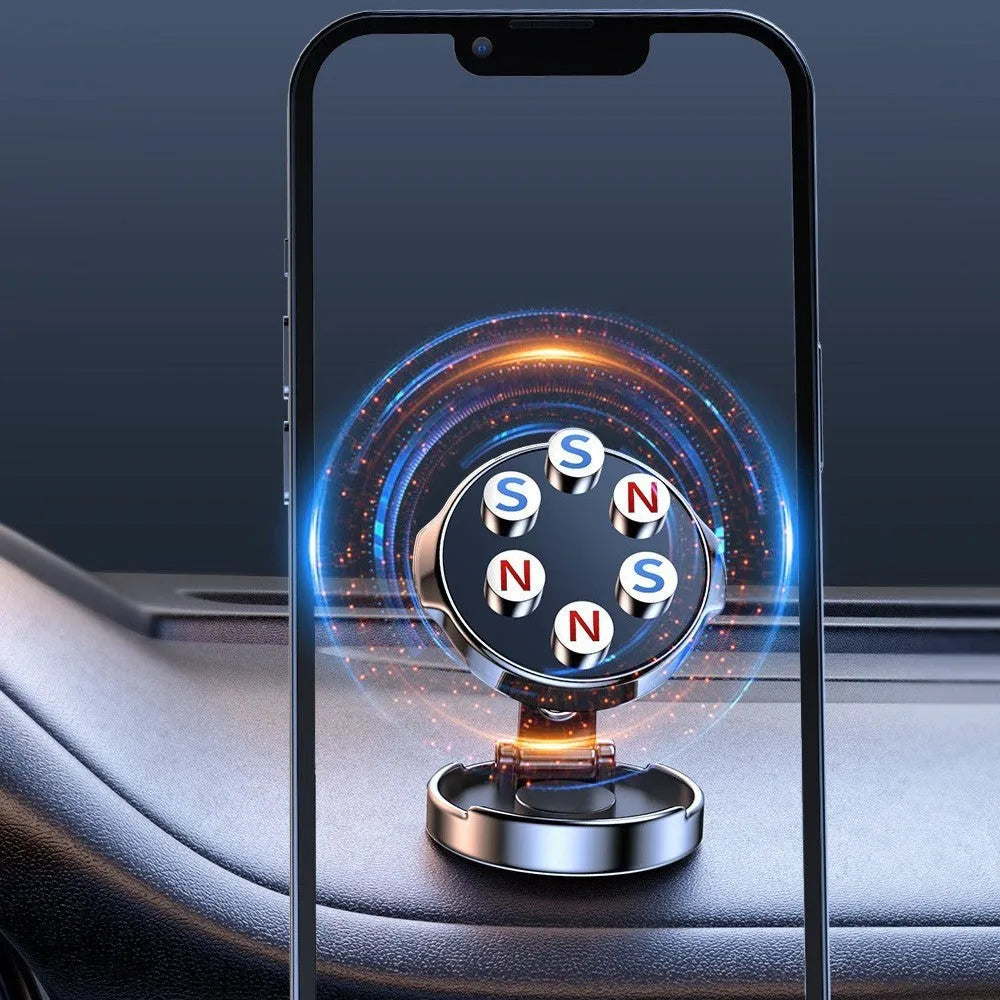 Black magnetic car phone holder with suction cup on steering wheel, ABS zinc alloy construction