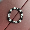 Natural opal agate Chinese Tai Chi beaded bracelet with 10mm polished stone beads and black agate details