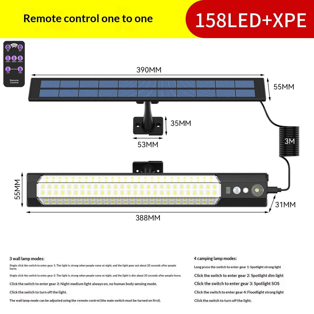Solar outdoor light with remote control, 1500mAh battery, abstract shape, life waterproof for garden and patio.