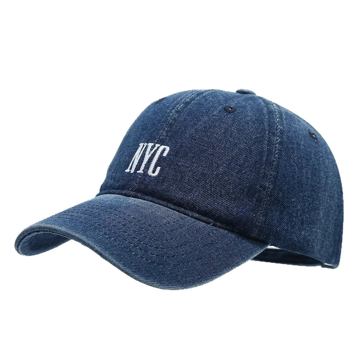Retro denim peaked cap with embroidered letters in adjustable fit