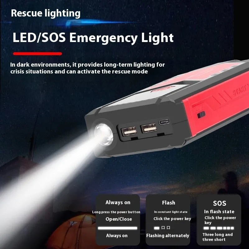 8000mAh automobile emergency start power source with smart clips and charging kit in toolbox