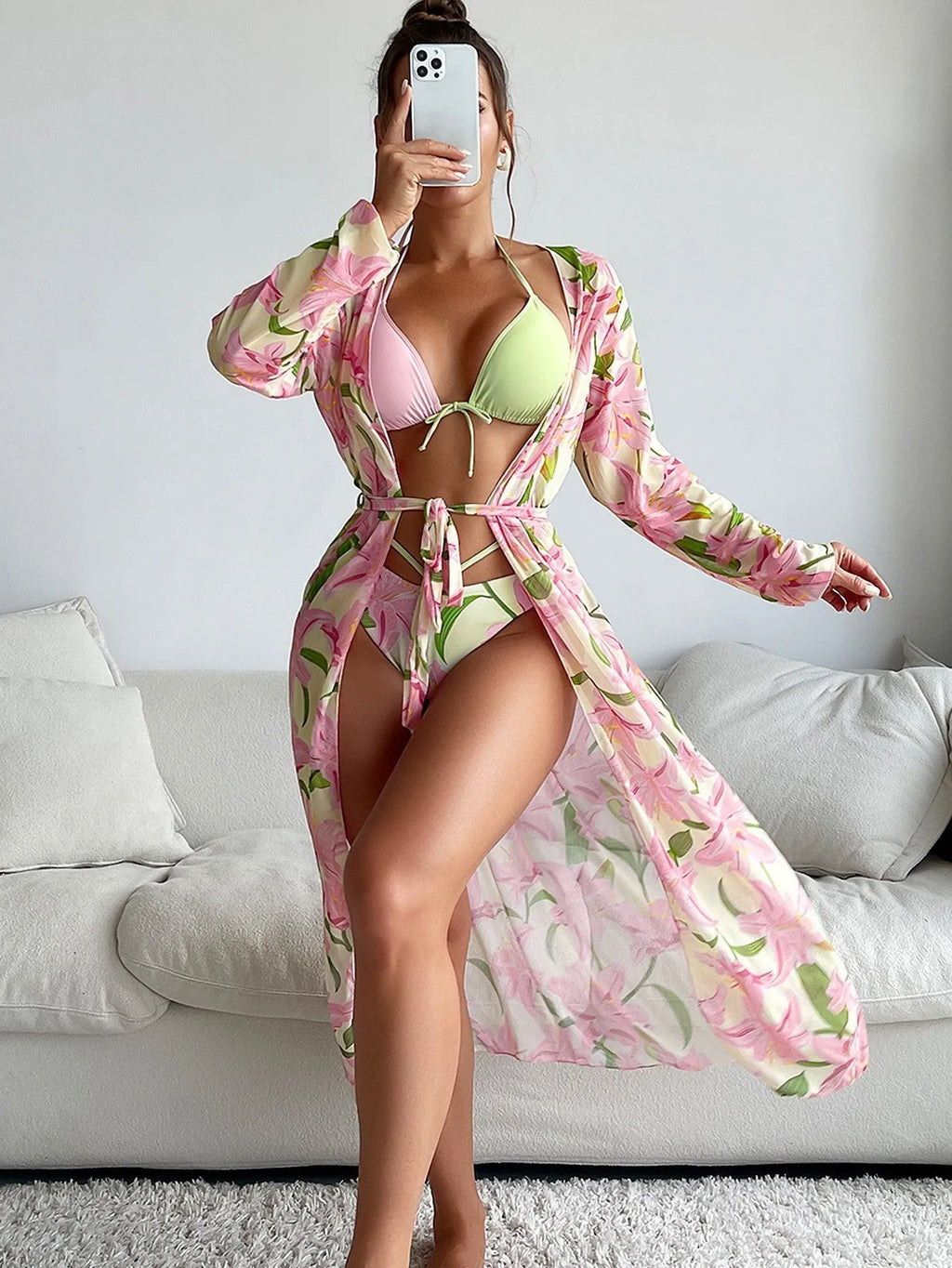 Women's printed quick-dry polyester bikini swimsuit on a mannequin