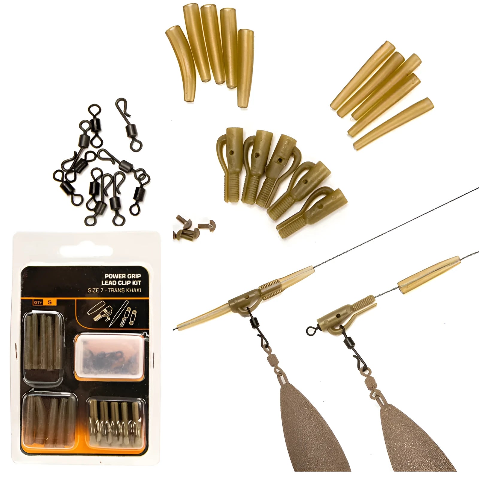 European carp fishing accessory set with 30 pieces including anti-winding tubes and threaded hoses
