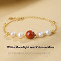 Yellow retro-style 925 silver bracelet with red bean pearl cinnabar design for women