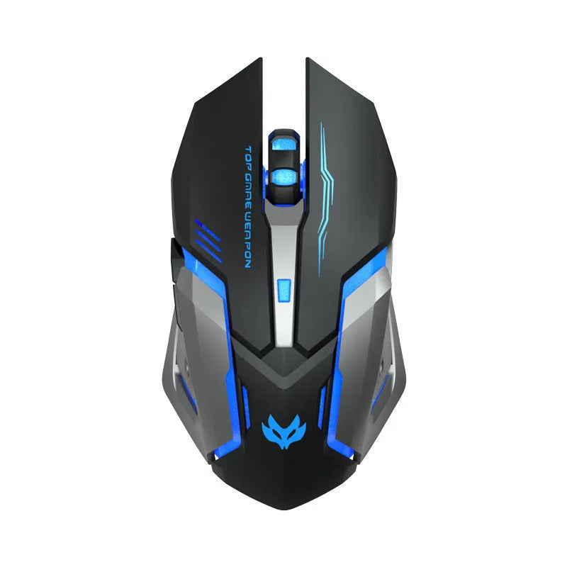 Wireless silent gaming mouse T1 black model with ergonomic shape and four-way scroll wheel
