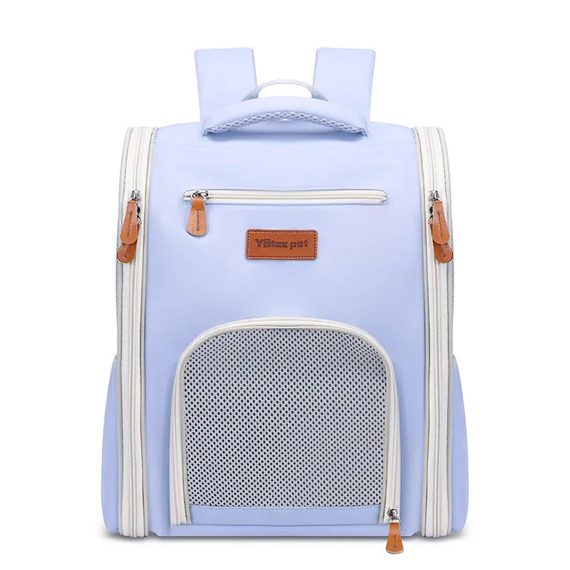 Four Sides Breathable Pet Bag foldable Oxford cloth portable pet carrier in beige with cartoon pattern