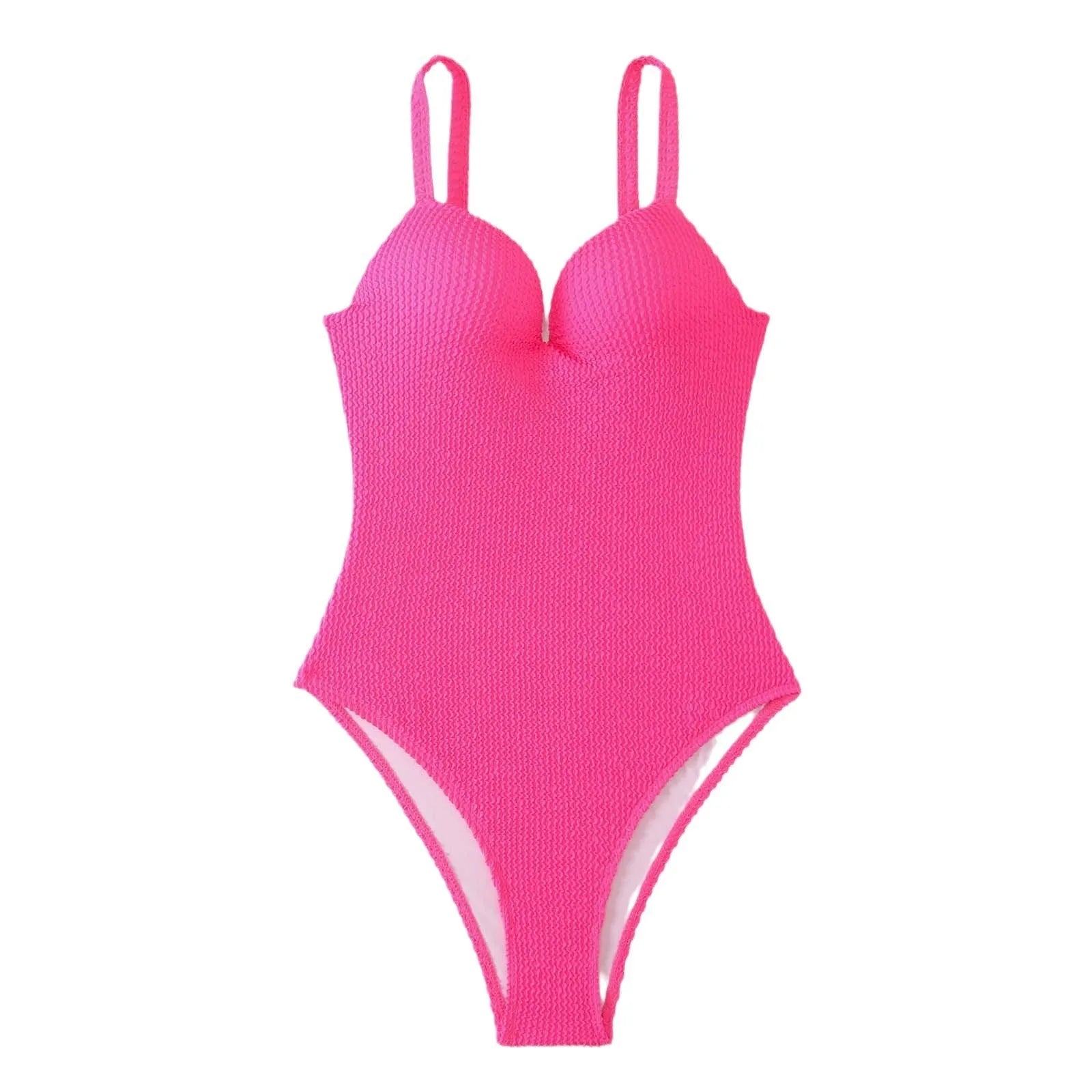 Women's sleeveless one-piece swimsuit with sunk stripe pattern in polyester fabric