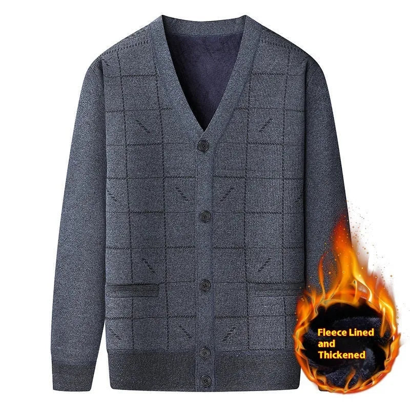 Men's plus size batwing sleeve cardigan in grey with velvet lining, suitable for autumn and winter.