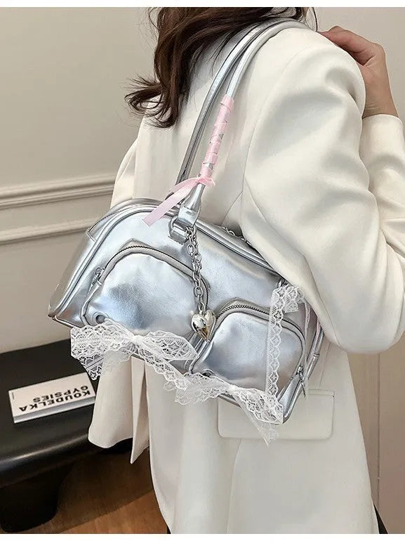 Soft PU shoulder bag with double straps in horizontal square shape