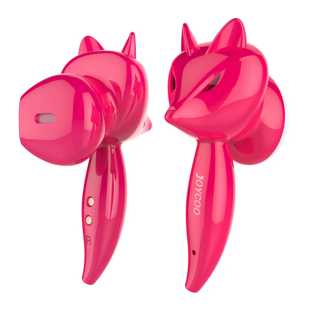 Cartoon fox Bluetooth wireless headset in red or white with double stereo earplugs and Bluetooth 5.0