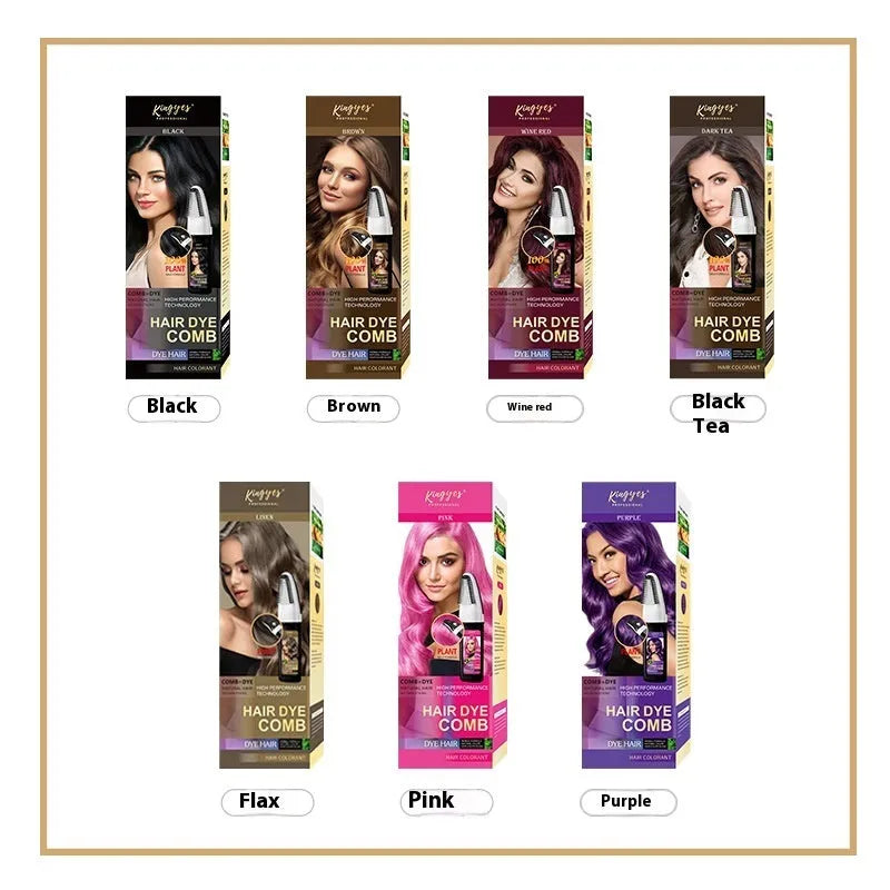 Black box for Easy Comb Hair Dye Kit showing Brown, Dark Brown and Wine Red 200ML bottles.