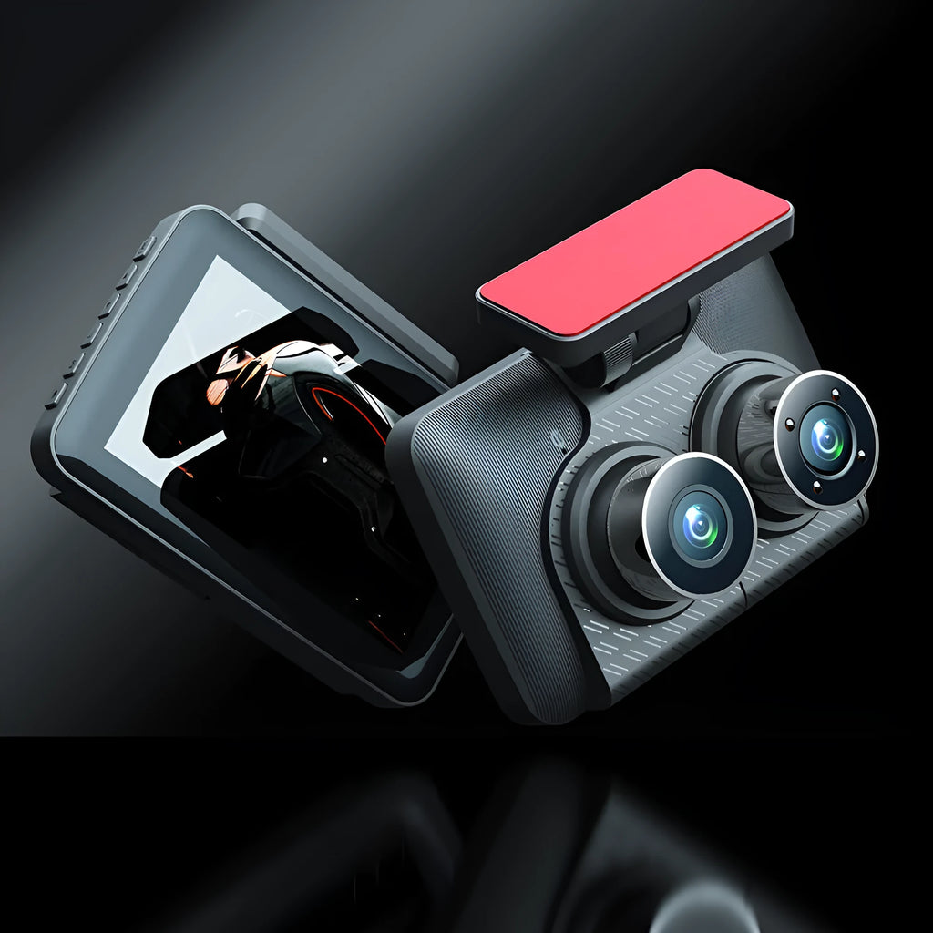 Black 4-inch touch screen dashcam with wide angle lens for car recording