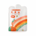 Disposable children's long rain poncho folded in small 13x9 cm bag with assorted colour options.