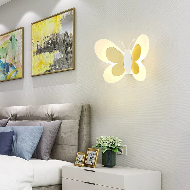 Butterfly-shaped acrylic children bedroom wall lamp in pink and white with cartoon design 240x170x105mm
