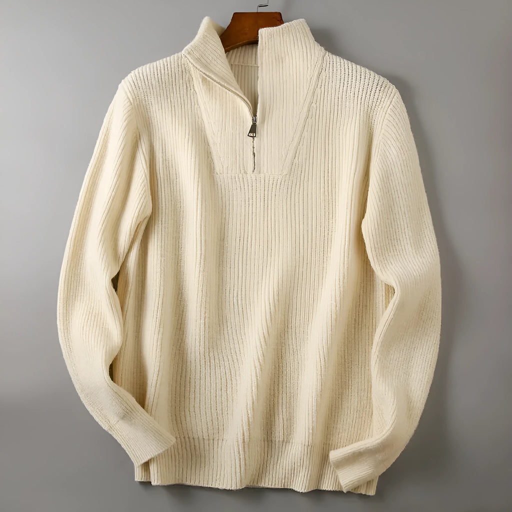 Men's cotton half-zip sweater in beige, plus size bat wing knitwear